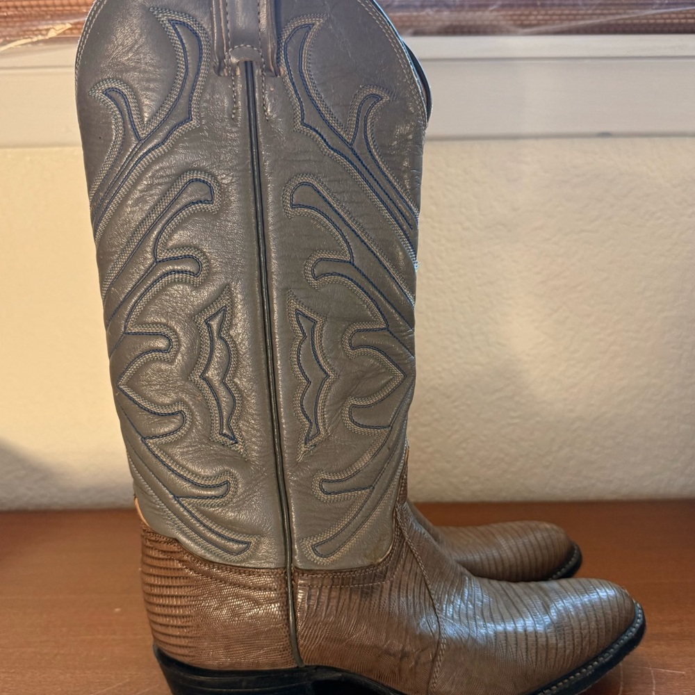 Tony Lama Brown Foot Gray Shaft Western Boots